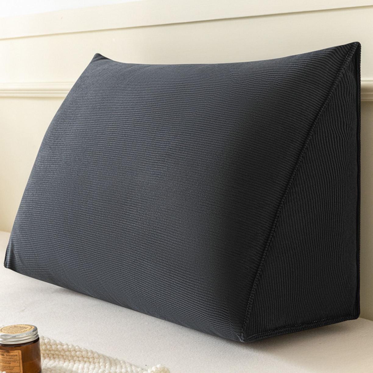 美达人 2026新款灯芯绒三角腰枕靠背 灯芯绒-纯色-末黑-三角腰枕单只