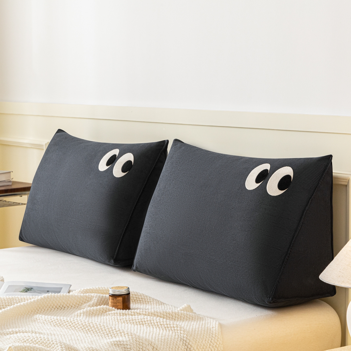 美达人 2026新款灯芯绒三角腰枕靠背 灯芯绒-眼睛-末黑-三角腰枕组合