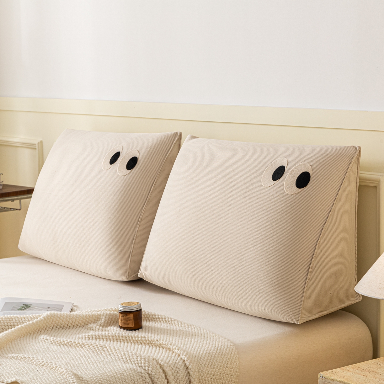 美达人 2026新款灯芯绒三角腰枕靠背 灯芯绒-眼睛-月白-三角腰枕组合