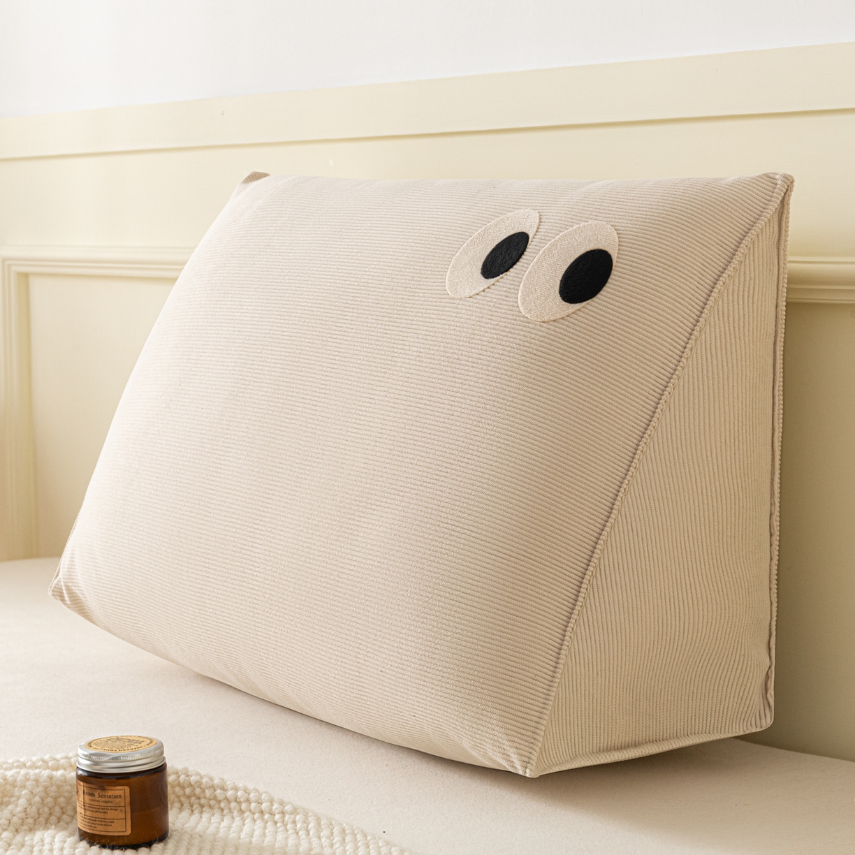 美达人 2026新款灯芯绒三角腰枕靠背 灯芯绒-眼睛-月白-三角腰枕单只