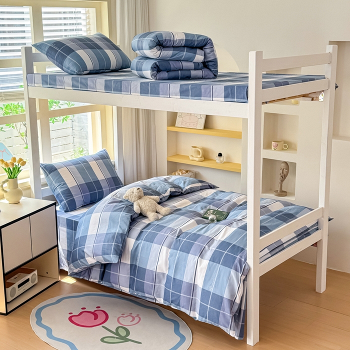 91家纺网 家纺一手货源 找家纺 疆东 【疆东】2026简约13372纯棉全棉学生三件套学生季宿舍上下铺全棉纯棉格子印花三件套件单品被套床单 克莱因