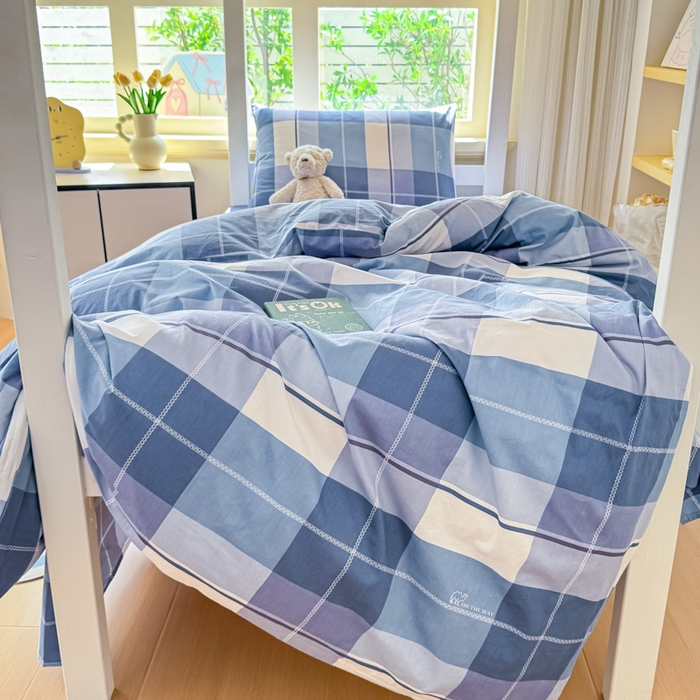 91家纺网 家纺一手货源 找家纺 疆东 【疆东】2026简约13372纯棉全棉学生三件套学生季宿舍上下铺全棉纯棉格子印花三件套件单品被套床单 克莱因