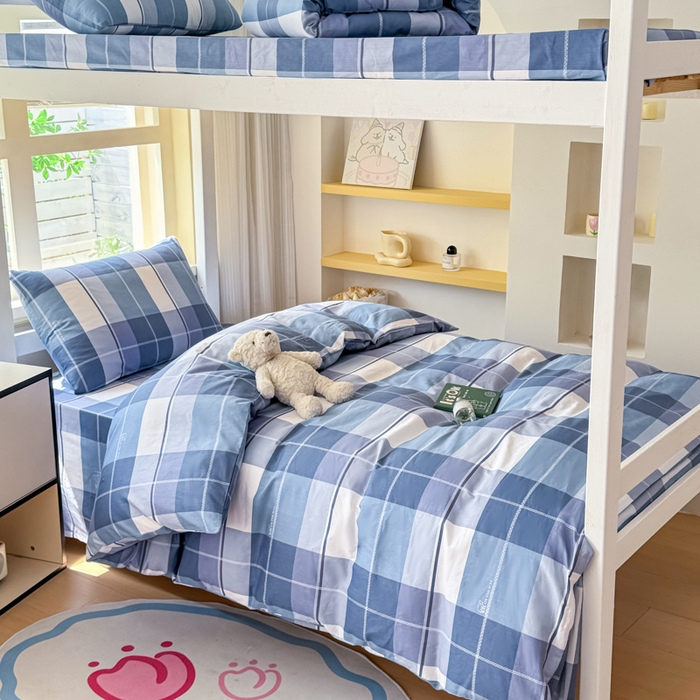 91家纺网 家纺一手货源 找家纺 疆东 【疆东】2026简约13372纯棉全棉学生三件套学生季宿舍上下铺全棉纯棉格子印花三件套件单品被套床单 克莱因