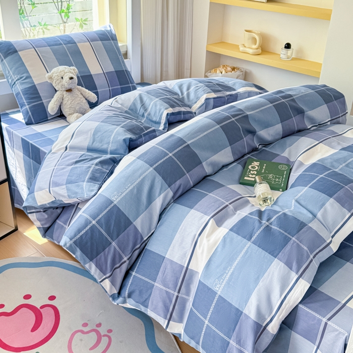 91家纺网 家纺一手货源 找家纺 疆东 【疆东】2026简约13372纯棉全棉学生三件套学生季宿舍上下铺全棉纯棉格子印花三件套件单品被套床单 克莱因