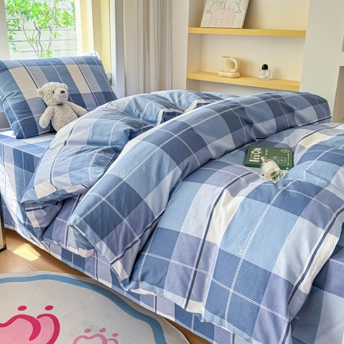 91家纺网 家纺一手货源 找家纺 疆东 【疆东】2026简约13372纯棉全棉学生三件套学生季宿舍上下铺全棉纯棉格子印花三件套件单品被套床单 克莱因