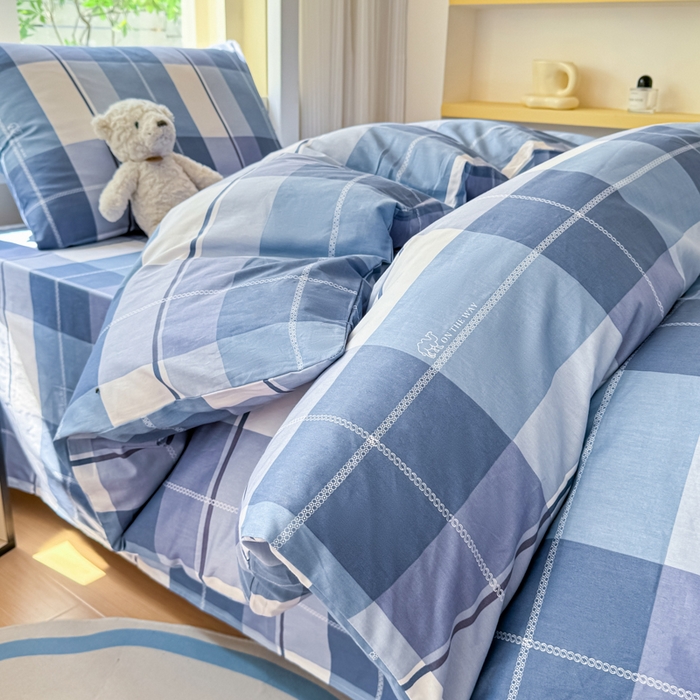 91家纺网 家纺一手货源 找家纺 疆东 【疆东】2026简约13372纯棉全棉学生三件套学生季宿舍上下铺全棉纯棉格子印花三件套件单品被套床单 克莱因