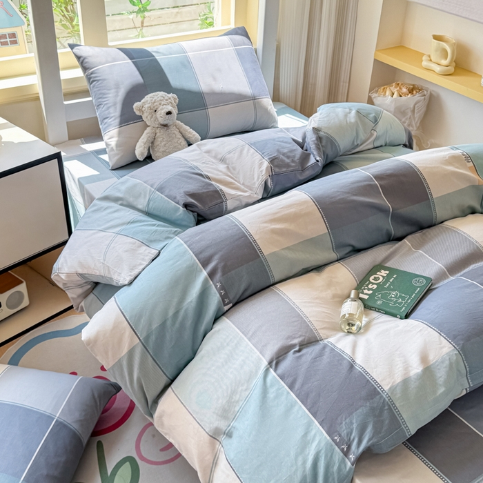 91家纺网 家纺一手货源 找家纺 疆东 【疆东】2026简约13372纯棉全棉学生三件套学生季宿舍上下铺全棉纯棉格子印花三件套件单品被套床单 威尼斯