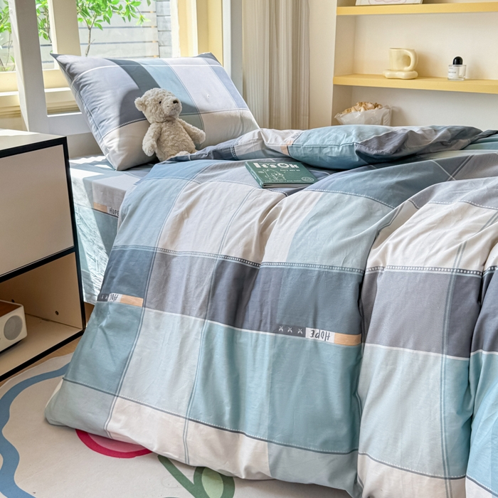 91家纺网 家纺一手货源 找家纺 疆东 【疆东】2026简约13372纯棉全棉学生三件套学生季宿舍上下铺全棉纯棉格子印花三件套件单品被套床单 威尼斯