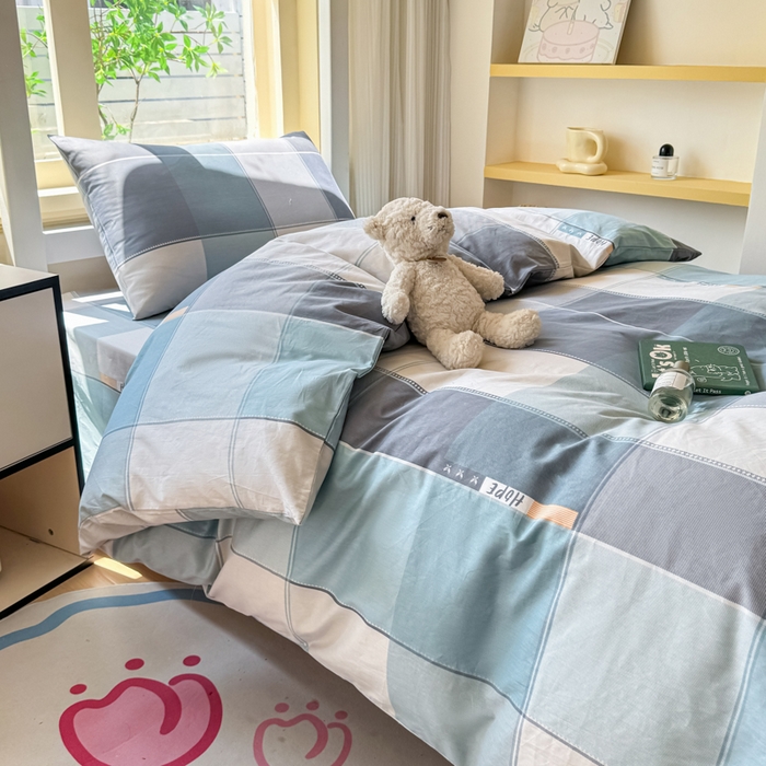 91家纺网 家纺一手货源 找家纺 疆东 【疆东】2026简约13372纯棉全棉学生三件套学生季宿舍上下铺全棉纯棉格子印花三件套件单品被套床单 威尼斯