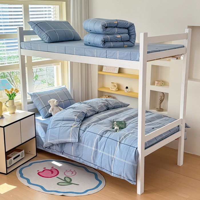 91家纺网 家纺一手货源 找家纺 疆东 【疆东】2026简约13372纯棉全棉学生三件套学生季宿舍上下铺全棉纯棉格子印花三件套件单品被套床单 莫兰迪