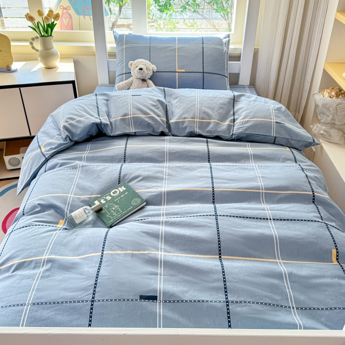 91家纺网 家纺一手货源 找家纺 疆东 【疆东】2026简约13372纯棉全棉学生三件套学生季宿舍上下铺全棉纯棉格子印花三件套件单品被套床单 莫兰迪