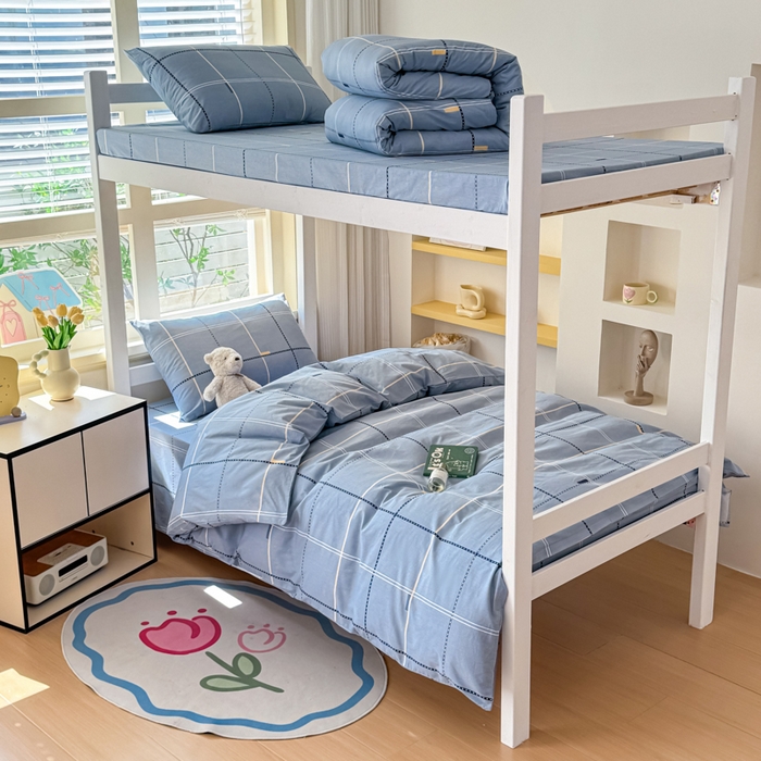 91家纺网 家纺一手货源 找家纺 疆东 【疆东】2026简约13372纯棉全棉学生三件套学生季宿舍上下铺全棉纯棉格子印花三件套件单品被套床单 莫兰迪