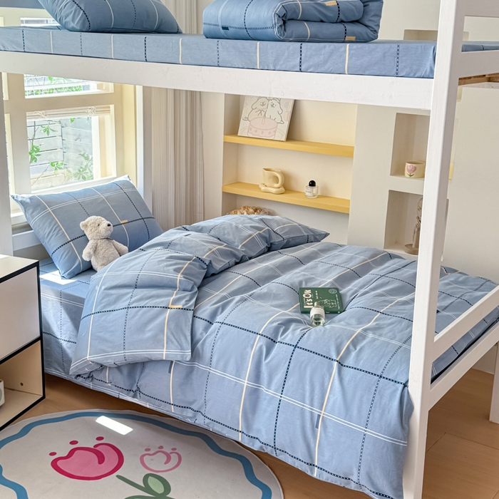 91家纺网 家纺一手货源 找家纺 疆东 【疆东】2026简约13372纯棉全棉学生三件套学生季宿舍上下铺全棉纯棉格子印花三件套件单品被套床单 莫兰迪