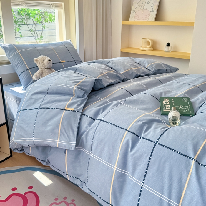 91家纺网 家纺一手货源 找家纺 疆东 【疆东】2026简约13372纯棉全棉学生三件套学生季宿舍上下铺全棉纯棉格子印花三件套件单品被套床单 莫兰迪