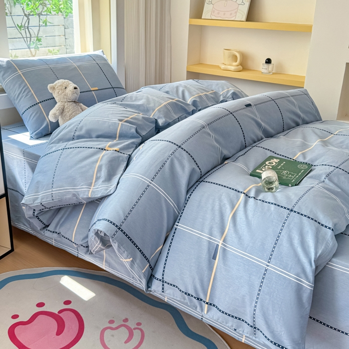 91家纺网 家纺一手货源 找家纺 疆东 【疆东】2026简约13372纯棉全棉学生三件套学生季宿舍上下铺全棉纯棉格子印花三件套件单品被套床单 莫兰迪