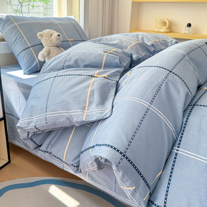 91家纺网 家纺一手货源 找家纺 疆东 【疆东】2026简约13372纯棉全棉学生三件套学生季宿舍上下铺全棉纯棉格子印花三件套件单品被套床单 莫兰迪