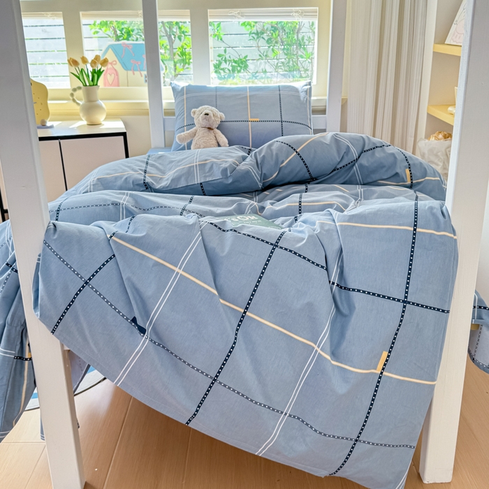 91家纺网 家纺一手货源 找家纺 疆东 【疆东】2026简约13372纯棉全棉学生三件套学生季宿舍上下铺全棉纯棉格子印花三件套件单品被套床单 莫兰迪