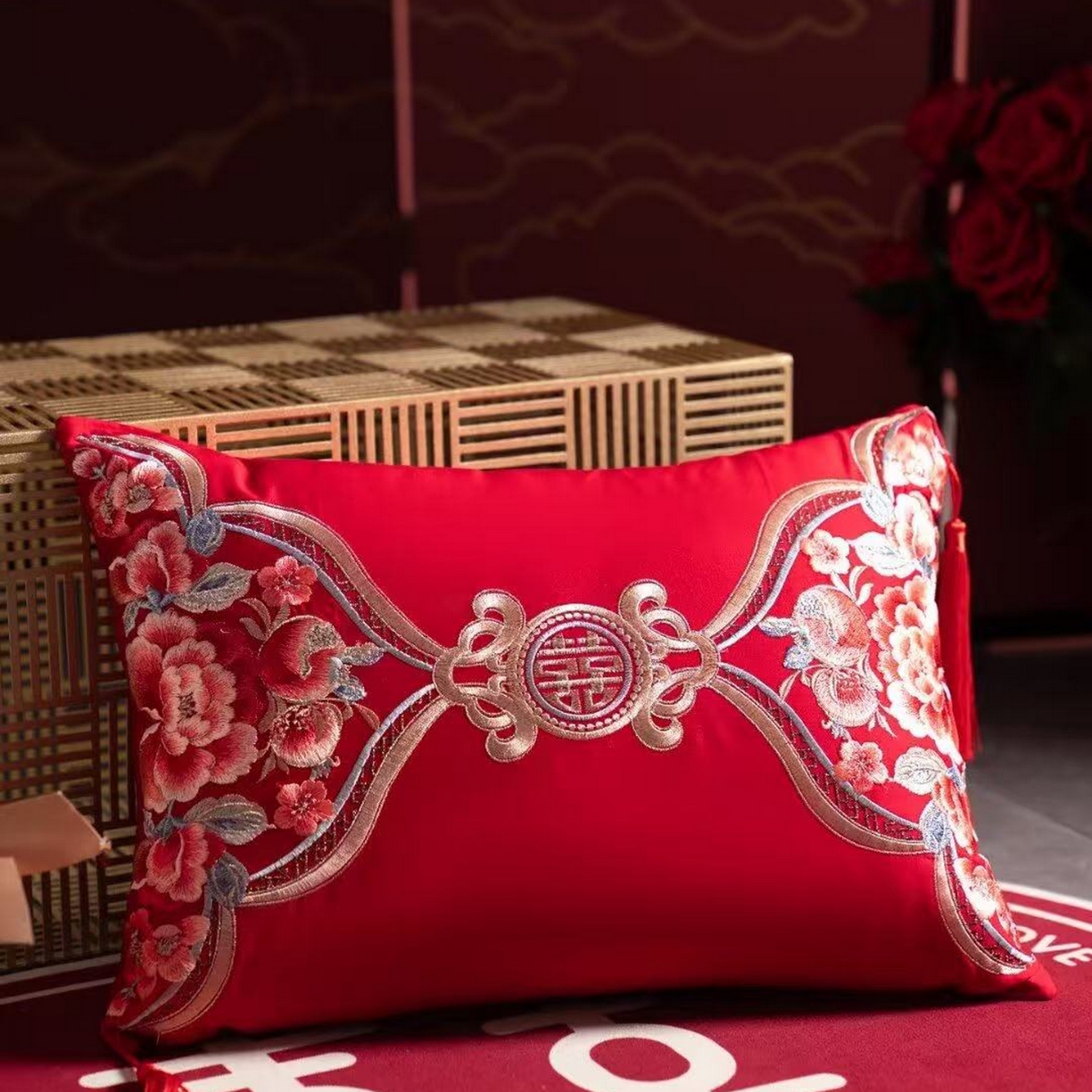 91家纺网 家纺一手货源 找家纺 （总）美娘阁 2025新款长绒棉全棉贡缎提花款新中式古典韵味精美刺绣婚庆四件套-系列一