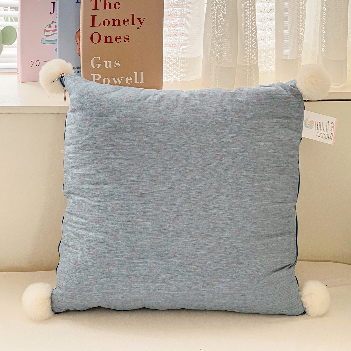 91家纺网 家纺一手货源 找家纺 古本家居 2026新款四季水洗毛球系列抱枕被 四季毛球四叶草冰蓝