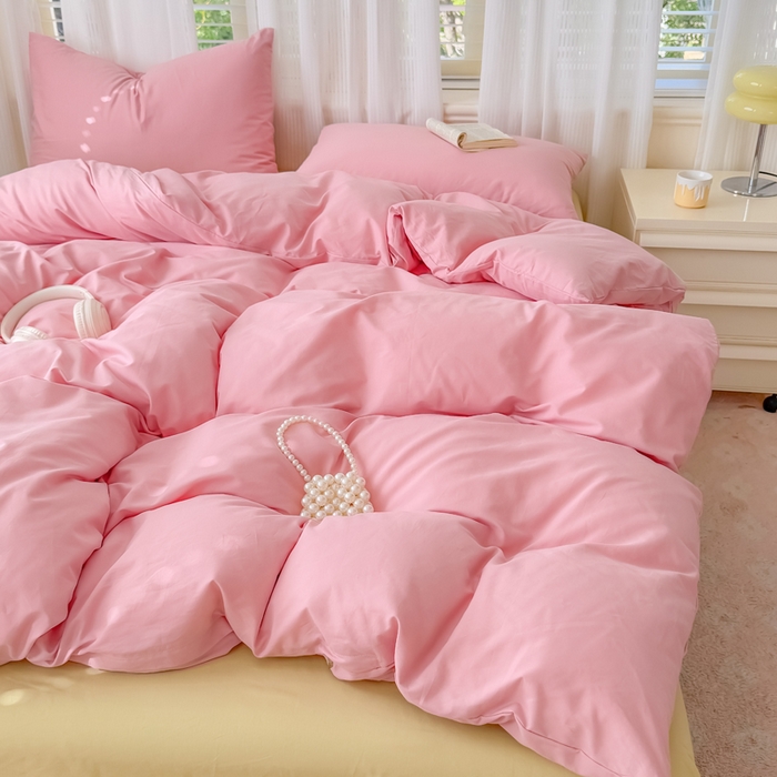 91家纺网 家纺一手货源 找家纺 疆东 2026高端100%新疆长绒棉100支纯棉全棉磨毛四件套纯色双拼全棉纯棉磨毛四件套单被套床单床笠单品 M粉色+M纤维绿