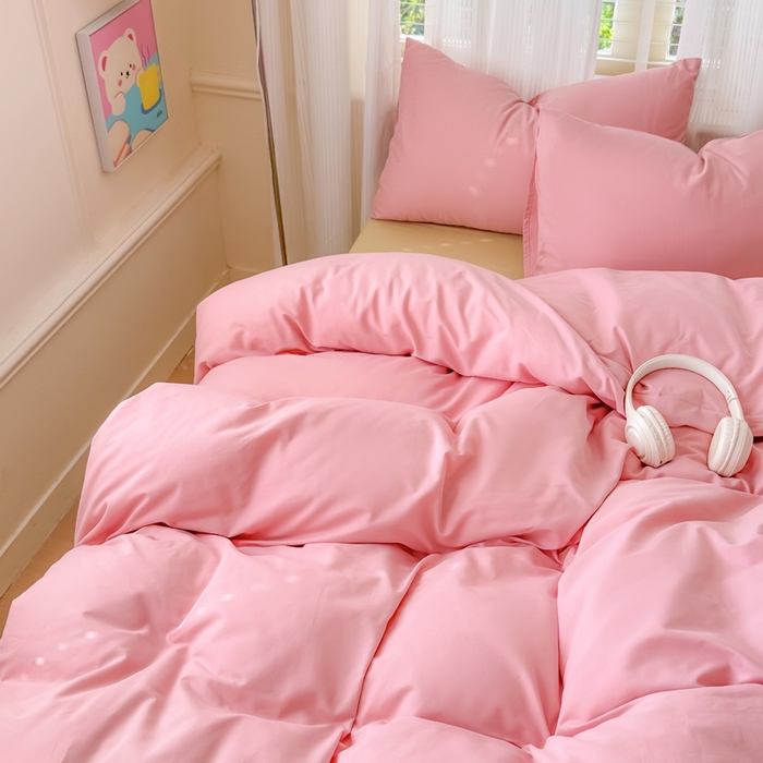 91家纺网 家纺一手货源 找家纺 疆东 2026高端100%新疆长绒棉100支纯棉全棉磨毛四件套纯色双拼全棉纯棉磨毛四件套单被套床单床笠单品 M粉色+M纤维绿