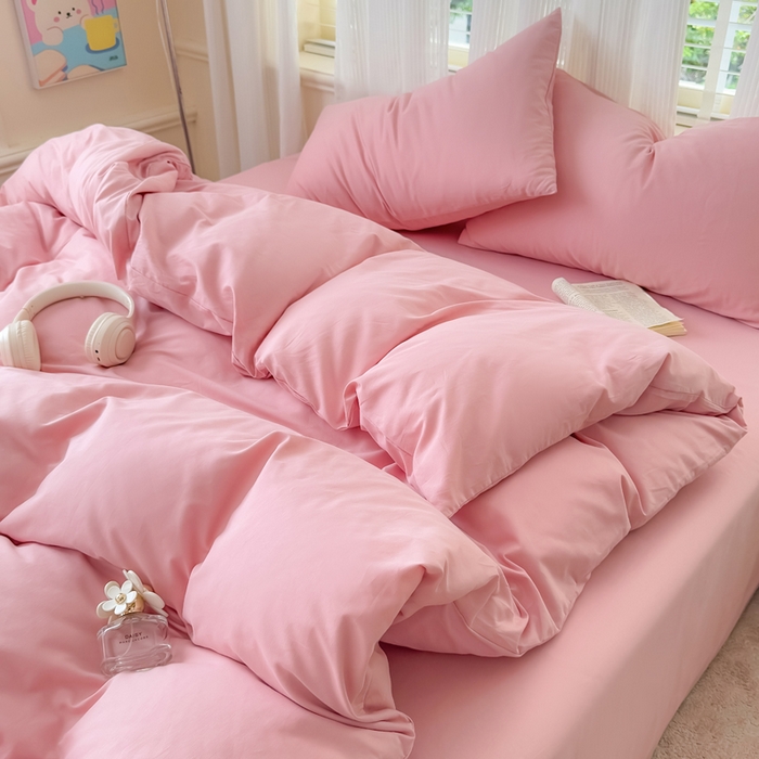 疆东 2026高端100%新疆长绒棉100支纯棉全棉磨毛四件套纯色双拼全棉纯棉磨毛四件套单被套床单床笠单品 M粉色