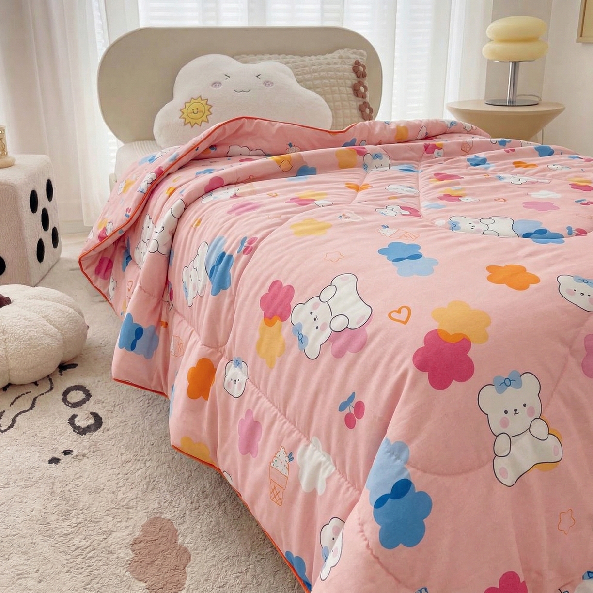 91家纺网 家纺一手货源 找家纺 春妮家纺 2026新款卡通幼儿园全棉儿童夏被夏凉被空调被 甜心小熊