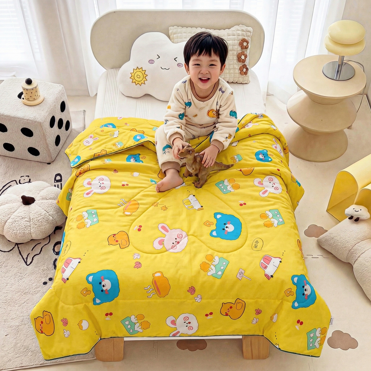 91家纺网 家纺一手货源 找家纺 春妮家纺 2026新款卡通幼儿园全棉儿童夏被夏凉被空调被 萌宠乐园