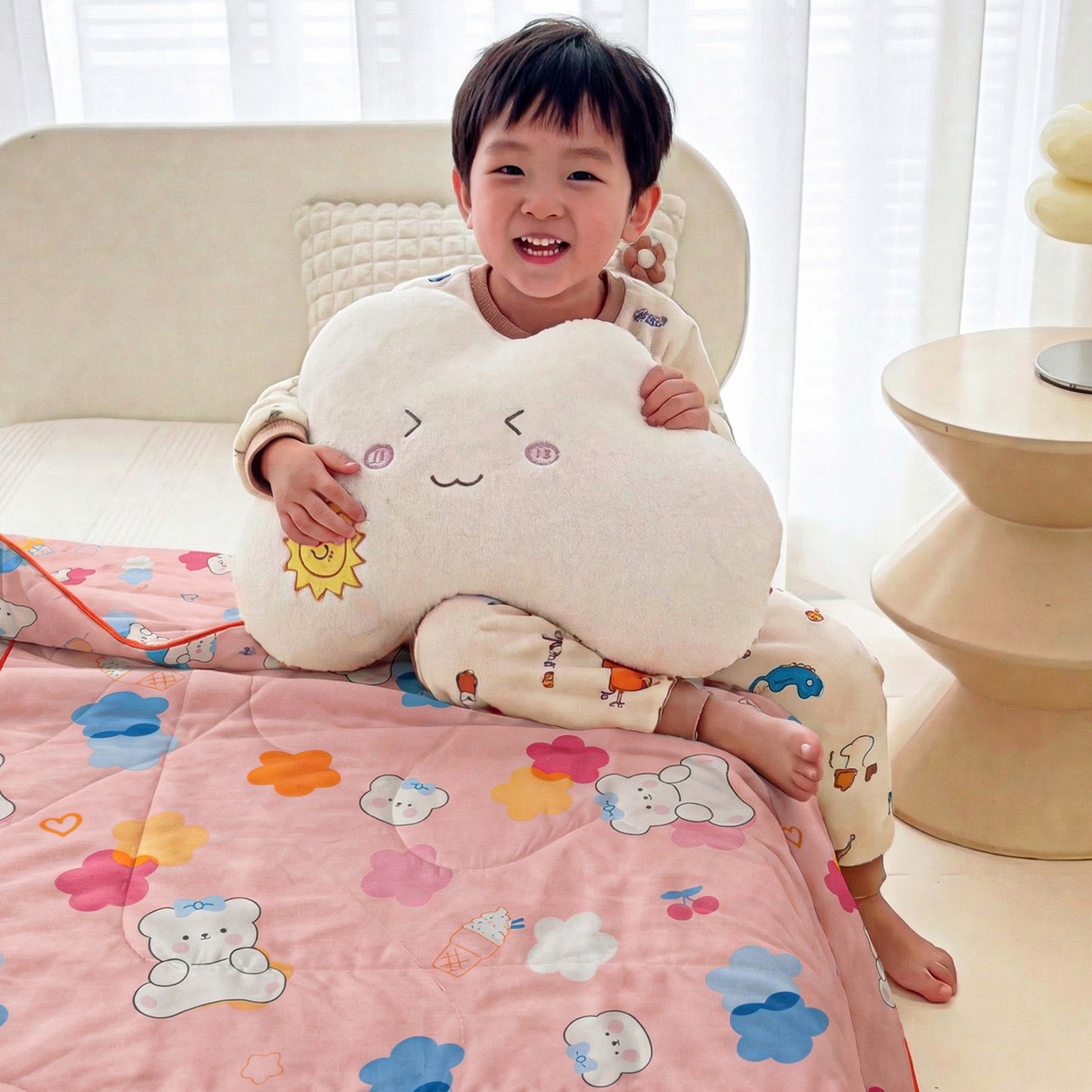 91家纺网 家纺一手货源 找家纺 春妮家纺 2026新款卡通幼儿园全棉儿童夏被夏凉被空调被 甜心小熊