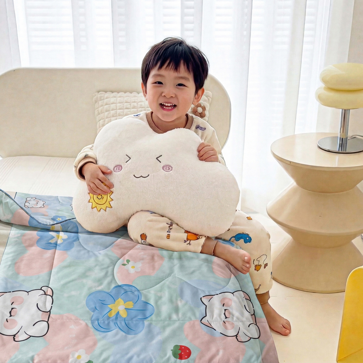 91家纺网 家纺一手货源 找家纺 春妮家纺 2026新款卡通幼儿园全棉儿童夏被夏凉被空调被 心花怒放