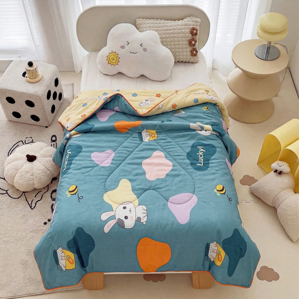 91家纺网 家纺一手货源 找家纺 春妮家纺 2026新款卡通幼儿园全棉儿童夏被夏凉被空调被 兔子甜甜