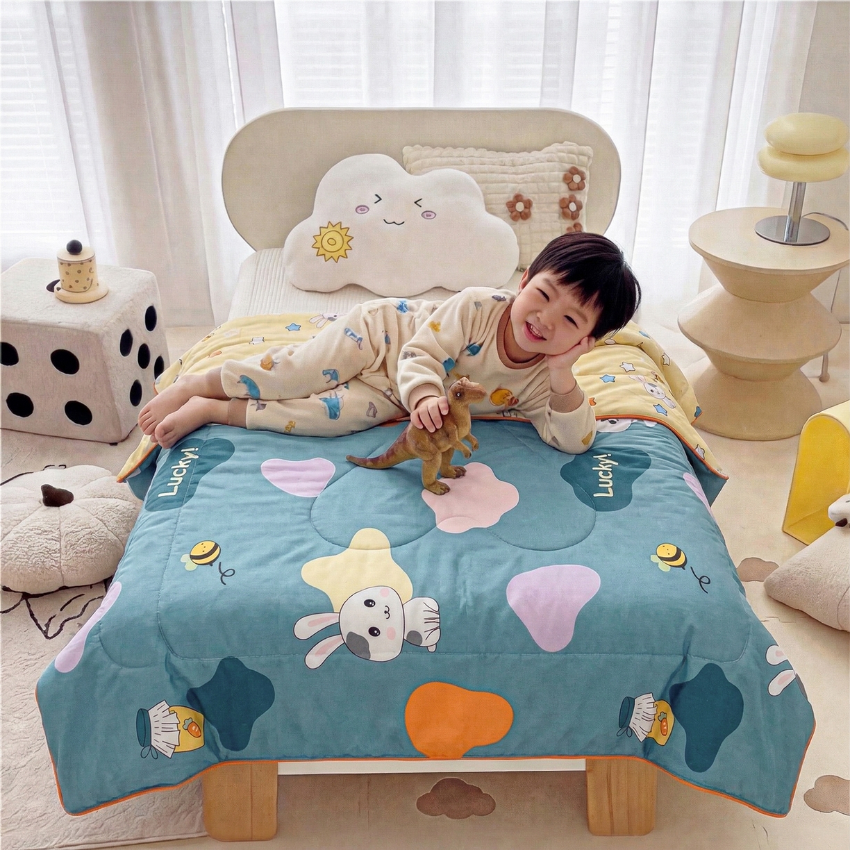 91家纺网 家纺一手货源 找家纺 春妮家纺 2026新款卡通幼儿园全棉儿童夏被夏凉被空调被 兔子甜甜