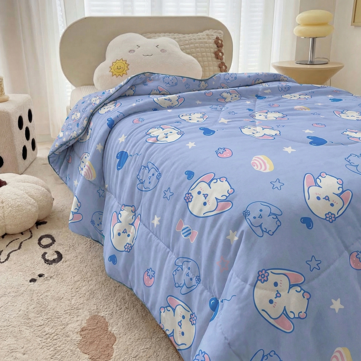 91家纺网 家纺一手货源 找家纺 春妮家纺 2026新款卡通幼儿园全棉儿童夏被夏凉被空调被 甜心玉桂狗