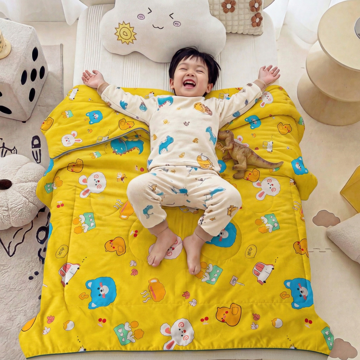 91家纺网 家纺一手货源 找家纺 春妮家纺 2026新款卡通幼儿园全棉儿童夏被夏凉被空调被 萌宠乐园