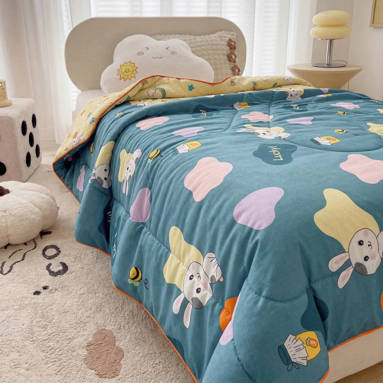 91家纺网 家纺一手货源 找家纺 春妮家纺 2026新款卡通幼儿园全棉儿童夏被夏凉被空调被 兔子甜甜