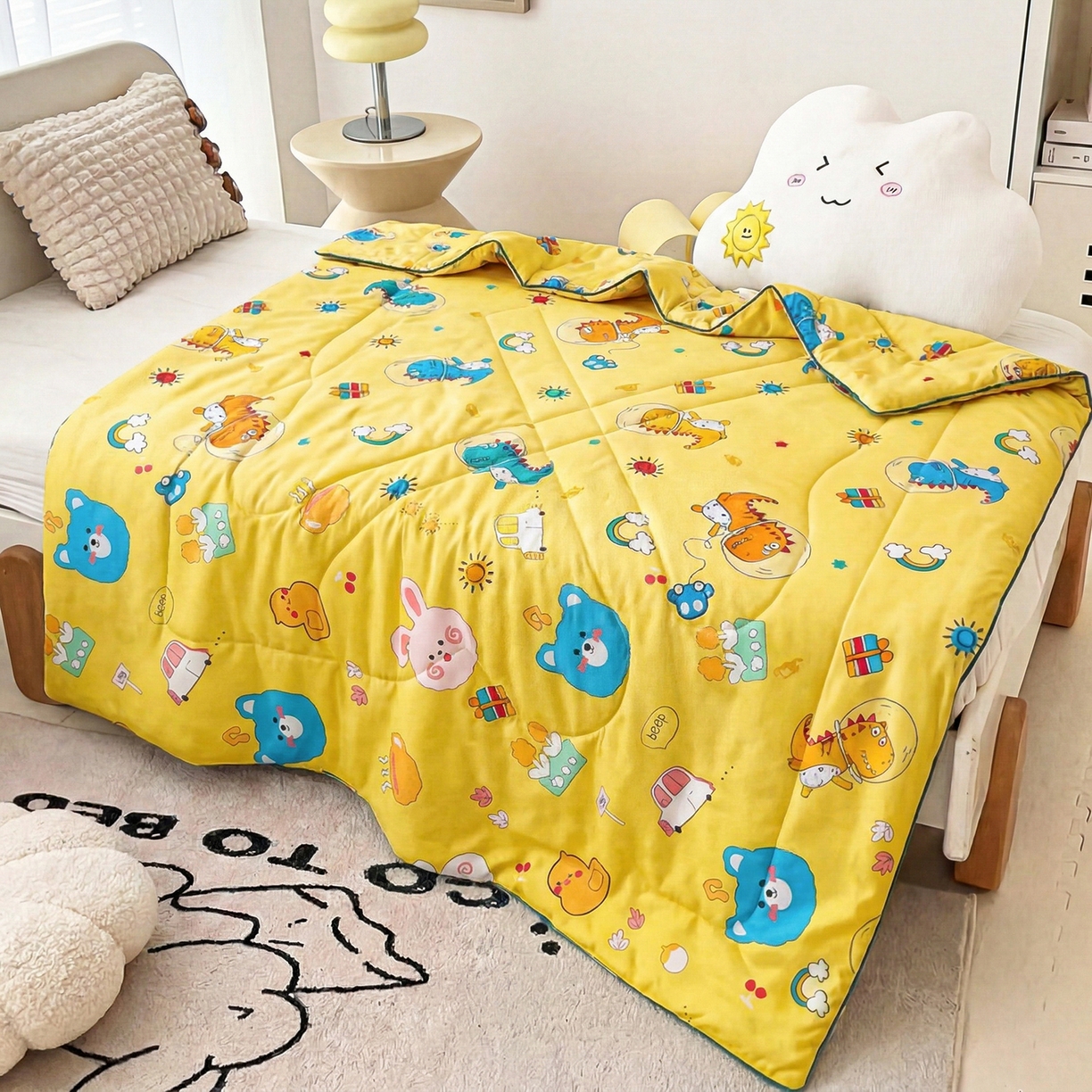 91家纺网 家纺一手货源 找家纺 春妮家纺 2026新款卡通幼儿园全棉儿童夏被夏凉被空调被 萌宠乐园