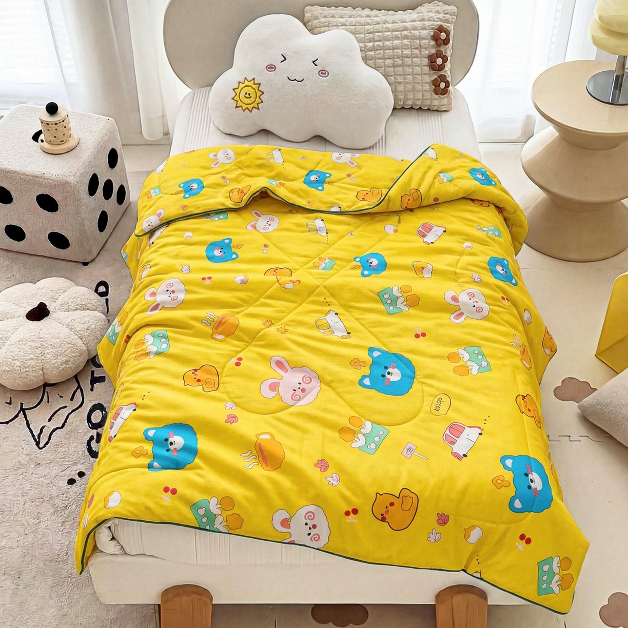 91家纺网 家纺一手货源 找家纺 春妮家纺 2026新款卡通幼儿园全棉儿童夏被夏凉被空调被 萌宠乐园