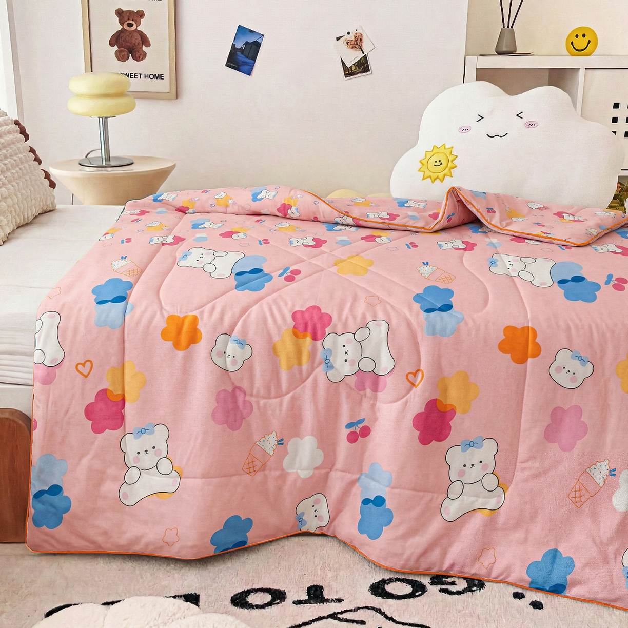 91家纺网 家纺一手货源 找家纺 春妮家纺 2026新款卡通幼儿园全棉儿童夏被夏凉被空调被 甜心小熊
