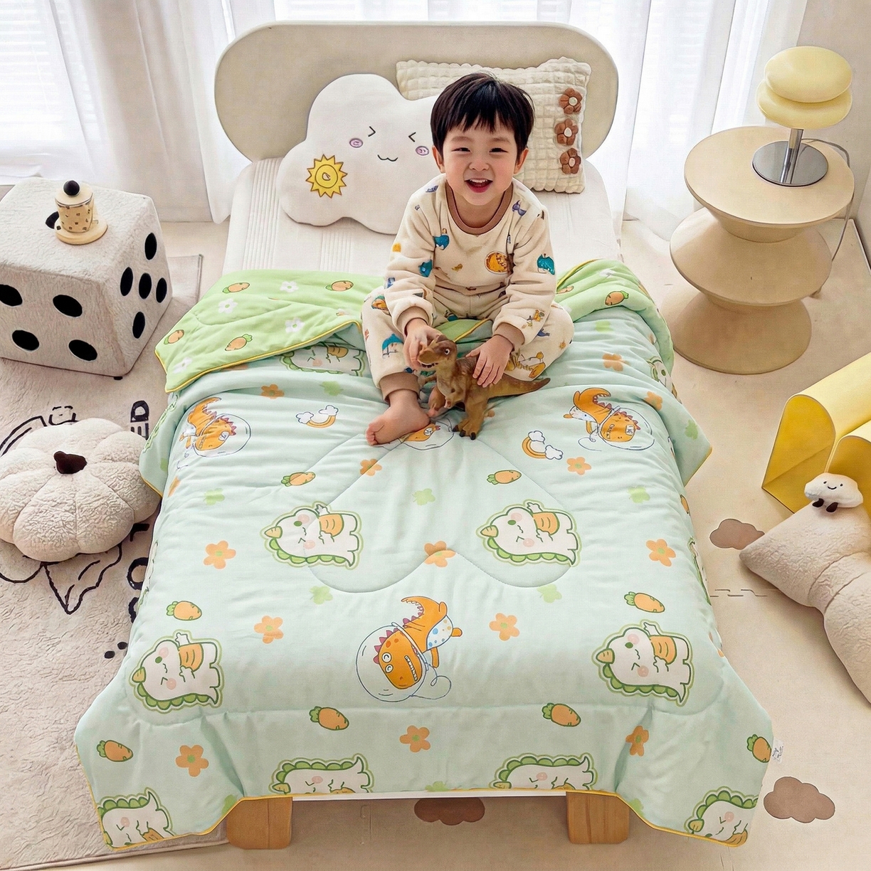91家纺网 家纺一手货源 找家纺 春妮家纺 2026新款卡通幼儿园全棉儿童夏被夏凉被空调被 萌萌奶龙