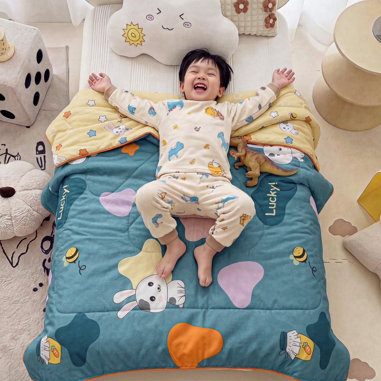91家纺网 家纺一手货源 找家纺 春妮家纺 2026新款卡通幼儿园全棉儿童夏被夏凉被空调被 兔子甜甜