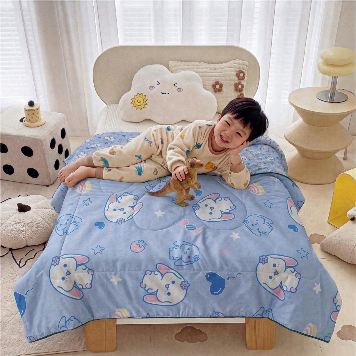 91家纺网 家纺一手货源 找家纺 春妮家纺 2026新款卡通幼儿园全棉儿童夏被夏凉被空调被 甜心玉桂狗