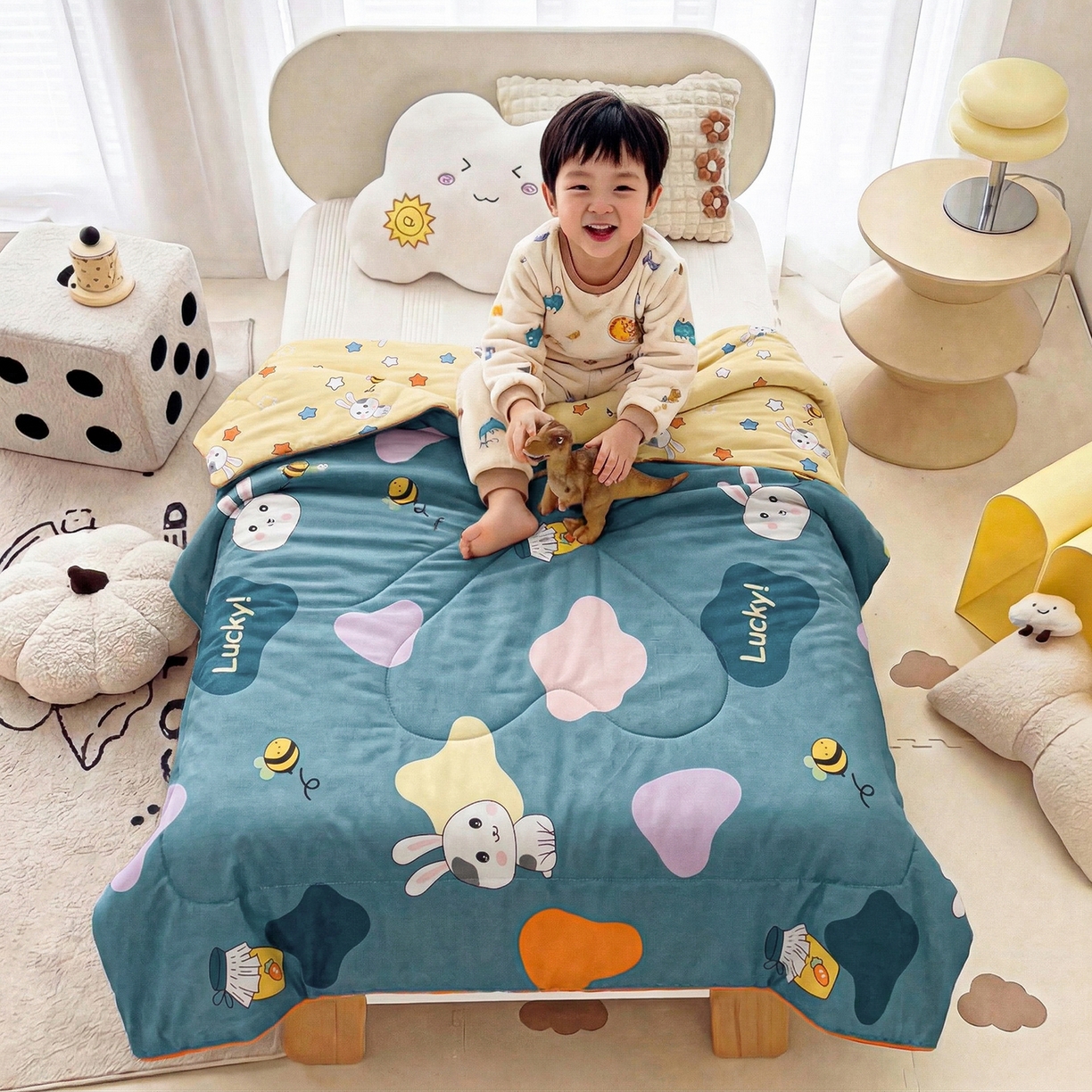 91家纺网 家纺一手货源 找家纺 春妮家纺 2026新款卡通幼儿园全棉儿童夏被夏凉被空调被 兔子甜甜