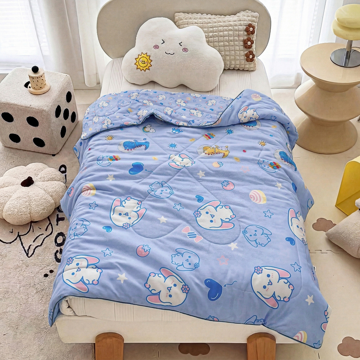 91家纺网 家纺一手货源 找家纺 春妮家纺 2026新款卡通幼儿园全棉儿童夏被夏凉被空调被 甜心玉桂狗