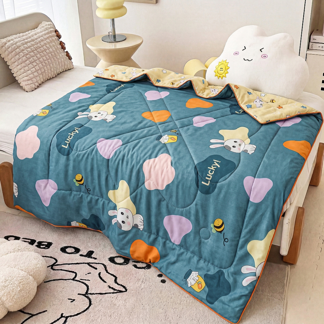 91家纺网 家纺一手货源 找家纺 春妮家纺 2026新款卡通幼儿园全棉儿童夏被夏凉被空调被 兔子甜甜