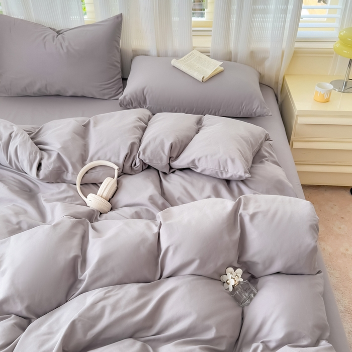 91家纺网 家纺一手货源 找家纺 疆东 2026高端100%新疆长绒棉100支纯棉全棉磨毛四件套纯色双拼全棉纯棉磨毛四件套单被套床单床笠单品 M灰色