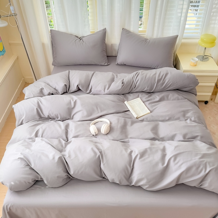 91家纺网 家纺一手货源 找家纺 疆东 2026高端100%新疆长绒棉100支纯棉全棉磨毛四件套纯色双拼全棉纯棉磨毛四件套单被套床单床笠单品 M灰色