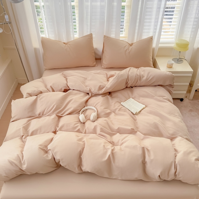 91家纺网 家纺一手货源 找家纺 疆东 2026高端100%新疆长绒棉100支纯棉全棉磨毛四件套纯色双拼全棉纯棉磨毛四件套单被套床单床笠单品 M卡其