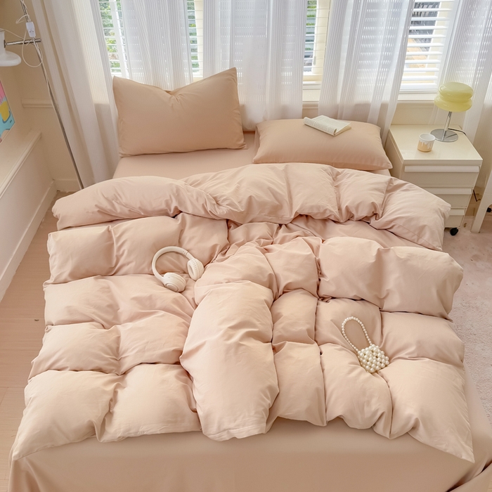 91家纺网 家纺一手货源 找家纺 疆东 2026高端100%新疆长绒棉100支纯棉全棉磨毛四件套纯色双拼全棉纯棉磨毛四件套单被套床单床笠单品 M卡其