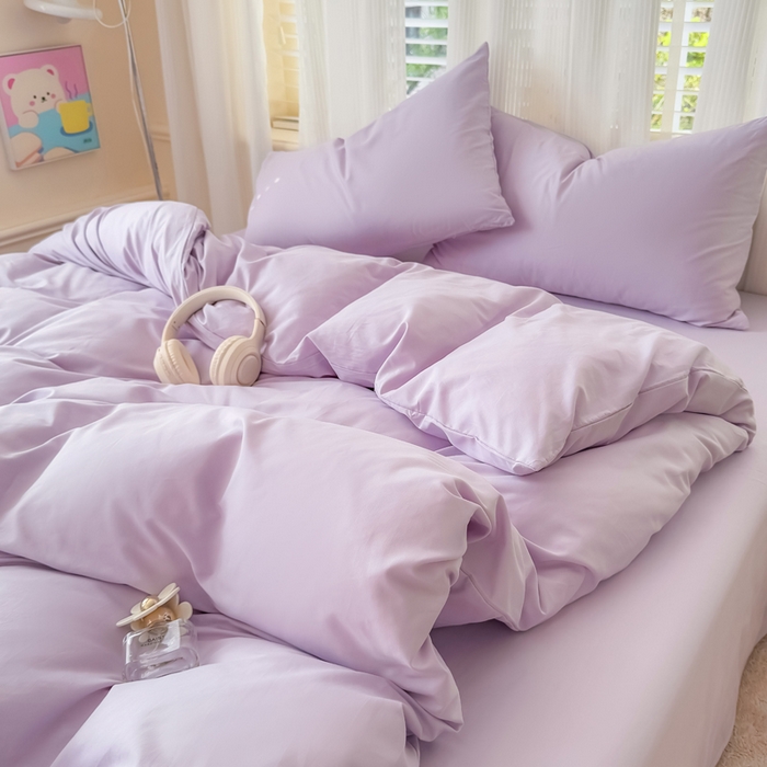 疆东 2026高端100%新疆长绒棉100支纯棉全棉磨毛四件套纯色双拼全棉纯棉磨毛四件套单被套床单床笠单品 M紫色