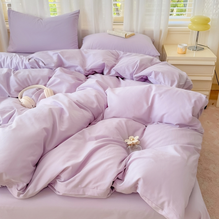 91家纺网 家纺一手货源 找家纺 疆东 2026高端100%新疆长绒棉100支纯棉全棉磨毛四件套纯色双拼全棉纯棉磨毛四件套单被套床单床笠单品 M紫色